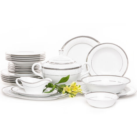 KONSIMO GEOS PLATIN Abendessenservice für 6 Personen (25 Artikel) Porzellan, Platin
