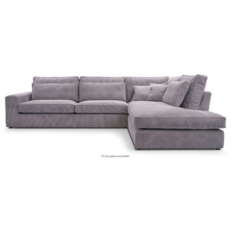 KONSIMO IMPERA Gemütliches Ecksofa 4/5 Sitzer rechts aus Cordbezug, grau