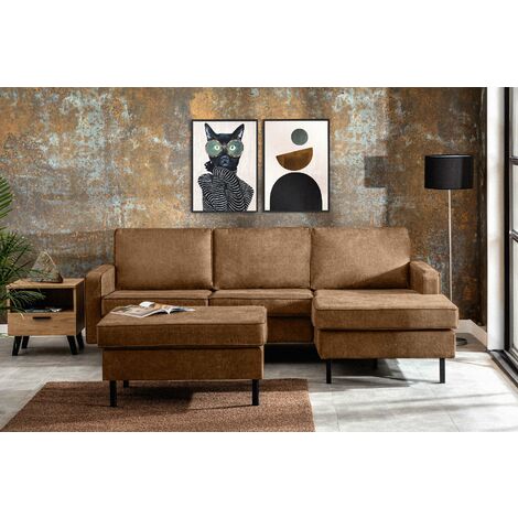 KONSIMO INVIA Loft Ecksofa rechts 4 Sitzer aus Leder und Mikrofaser, braun