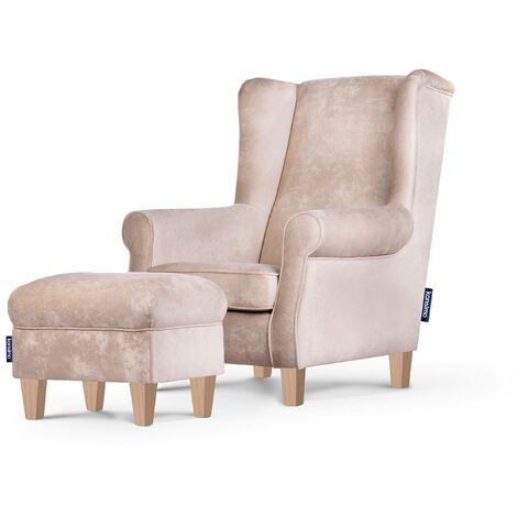 KONSIMO Klassische Sessel Gepolsterter und Sitzhocker "MILES", Beige, Stoff, Classic, 82x105x97 cm