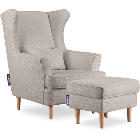 KONSIMO Klassische Sessel Gepolsterter und Sitzhocker "STRALIS", Beige, Stoff, Classic, 82x108x80 cm