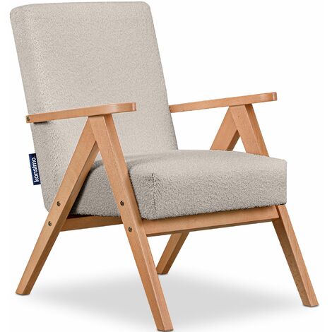 KONSIMO Klassische Sessel im minimalistischen Stil Rahmen aus lackiertem Holz "NASET", Beige, Stoff/Massivholz, Scandinavian, 60x90x75 cm