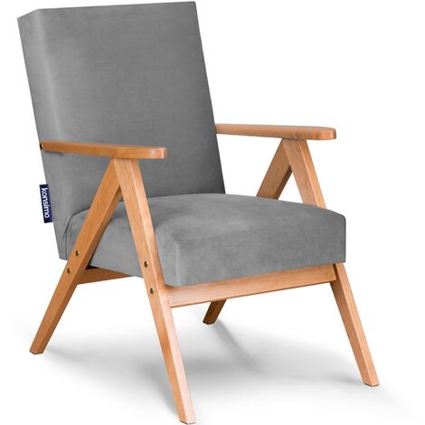 KONSIMO Klassische Sessel im minimalistischen Stil Rahmen aus lackiertem Holz "NASET", Grau, Stoff/Massivholz, Scandinavian, 60x90x75 cm
