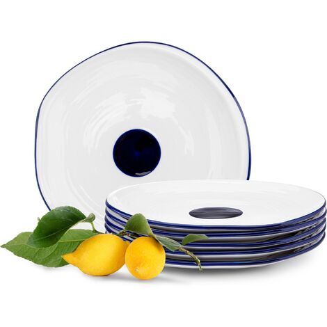 KONSIMO KROG Essteller (6er-Set), weiß/marineblau