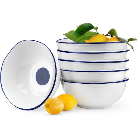 KONSIMO KROG Schale (6er-Set), weiß/marineblau