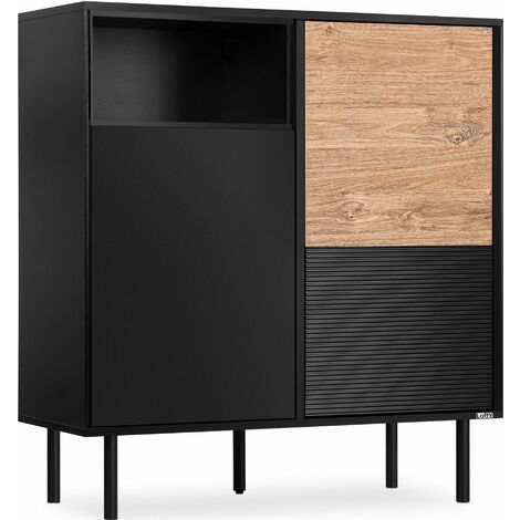 KONSIMO LOFTY Kommode  Außenseiteneinlage , schwarz / Eiche natur