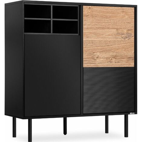 KONSIMO LOFTY Kommode Kreuzeinlage , schwarz / Eiche natur