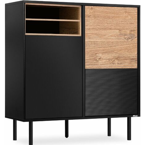 KONSIMO LOFTY Kommode TV/HiFi Einlage, schwarz / Eiche natur