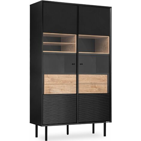 KONSIMO LOFTY Vitrine TV/Außenseiteneinlage, schwarz / Eiche natur