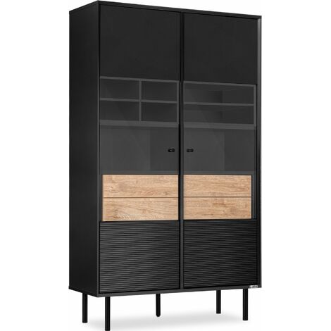 KONSIMO LOFTY Vitrinenschränk   TV/Kreuzeinlage, schwarz / Eiche natur