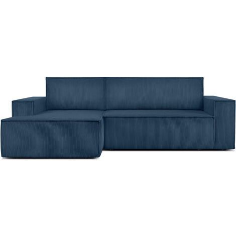 KONSIMO NAPI Ecksofa links, mit Schlaffunktion, in Pet Friendly Cord-Stoff, blau