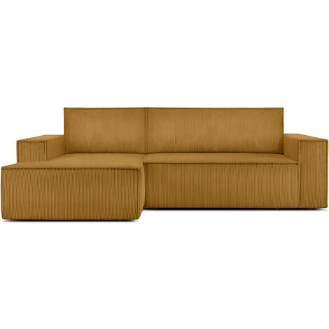 KONSIMO NAPI Ecksofa links, mit Schlaffunktion, in Pet Friendly Cord-Stoff, gelb