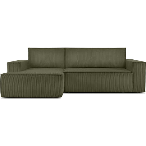 KONSIMO NAPI Ecksofa links, mit Schlaffunktion, in Pet Friendly Cord-Stoff, grün