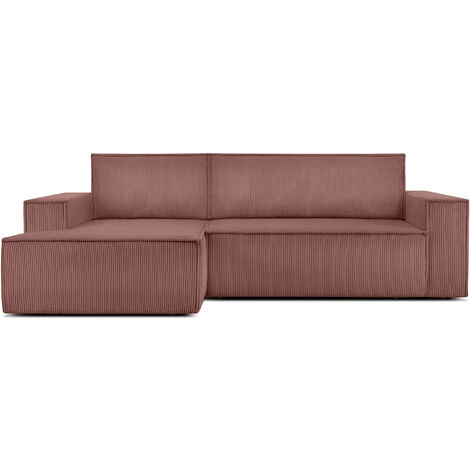 KONSIMO NAPI Ecksofa links, mit Schlaffunktion, in Pet Friendly Cord-Stoff, rosa