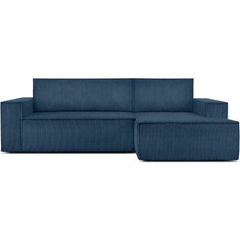 KONSIMO NAPI Ecksofa rechts, mit Schlaffunktion, in Pet Friendly Cord-Stoff, blau