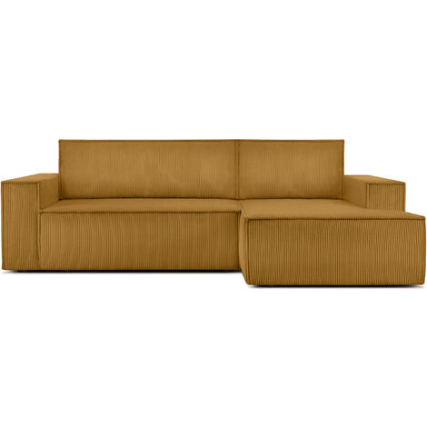 KONSIMO NAPI Ecksofa rechts, mit Schlaffunktion, in Pet Friendly Cord-Stoff, gelb