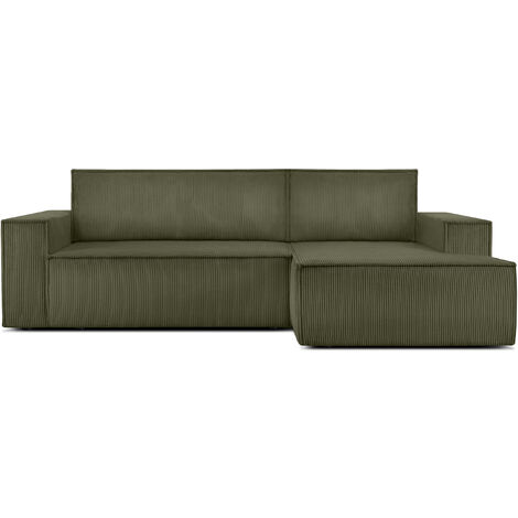 KONSIMO NAPI Ecksofa rechts, mit Schlaffunktion, in Pet Friendly Cord-Stoff, grün