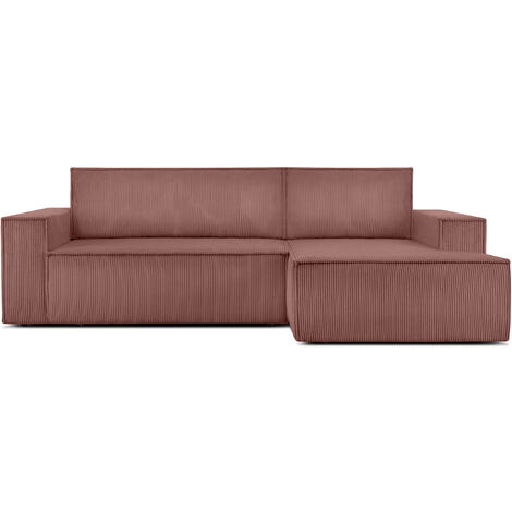 KONSIMO NAPI Ecksofa rechts, mit Schlaffunktion, in Pet Friendly Cord-Stoff, rosa