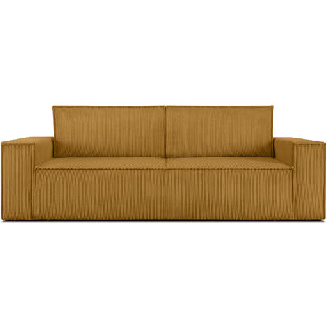 KONSIMO NAPI Sofa 3 Sitzer, mit Schlaffunktion, in Pet Friendly Cord-Stoff, Gelb