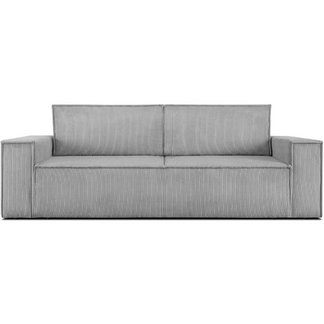 KONSIMO NAPI Sofa 3 Sitzer mit Schlaffunktion, in Pet Friendly Cord-Stoff, hellgrau