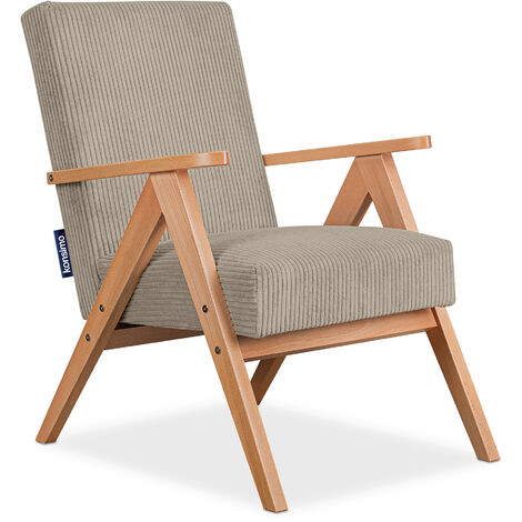 KONSIMO NASET Vintage Sessel gepolstert Echt-Holz-Rahmen, dunkelbeige
