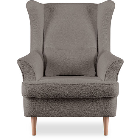 KONSIMO Ohrensessel zeitloses Design hohe Füße inklusive dekorativem Kissen "STRALIS", Beige, Stoff Scandinavian, 82x108x80 cm