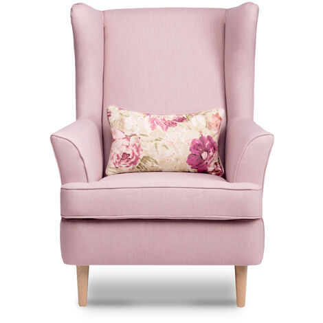 KONSIMO Ohrensessel zeitloses Design hohe Füße inklusive dekorativem Kissen "STRALIS", Rosa, Stoff, Scandinavian, 82x108x80 cm