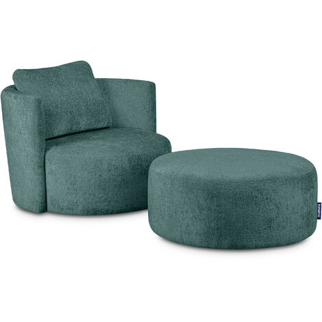 KONSIMO RAGGI Drehsessel Set inkl. Sitzhocker, Chenille-Stoff, blau