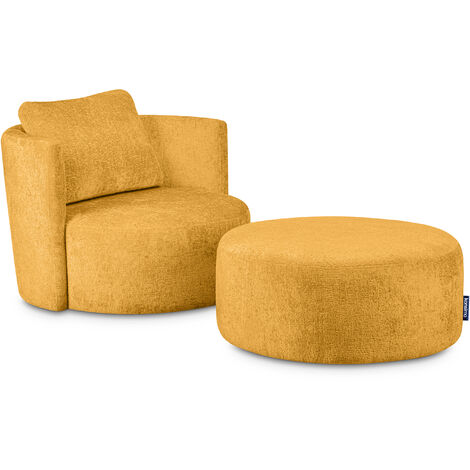 KONSIMO RAGGI Drehsessel Set inkl. Sitzhocker, Chenille-Stoff, gelb