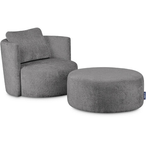KONSIMO RAGGI Drehsessel Set inkl. Sitzhocker, Chenille-Stoff, grau