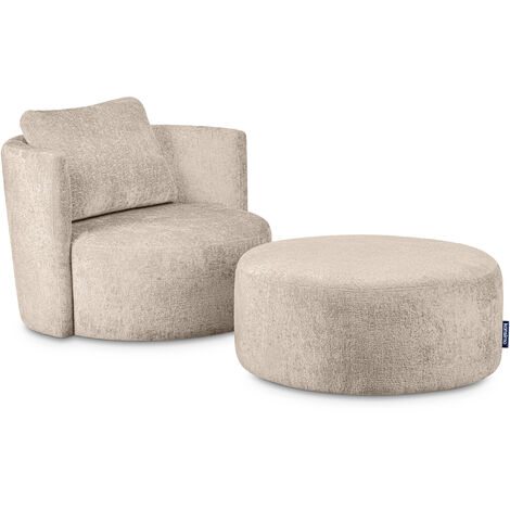 KONSIMO RAGGI Drehsessel Set inkl. Sitzhocker, Chenille-Stoff, grau