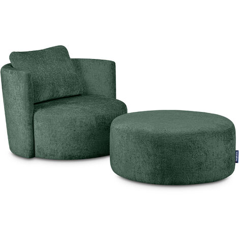 KONSIMO RAGGI Drehsessel Set inkl. Sitzhocker, Chenille-Stoff, grün