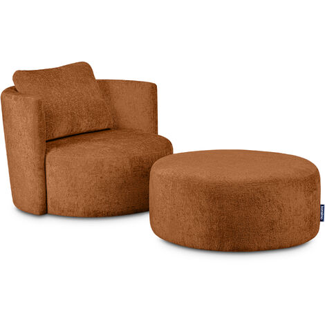KONSIMO RAGGI Drehsessel Set inkl. Sitzhocker, Chenille-Stoff, rot
