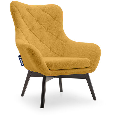 KONSIMO RAMOS Eleganter Sessel mit Holzbeinen und Knopfheftung, gelb