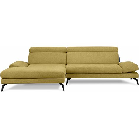 KONSIMO RENAR Ecksofa Modern, 4 Sitzer, bewegliche Kopfstütze, Gelb