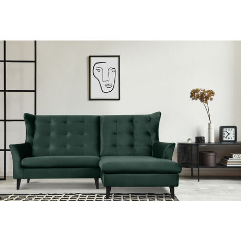 KONSIMO SALIS Ecksofa, rechts, gepolstert, auf Beinen, dunkelgrün