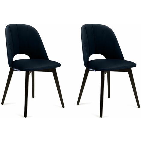KONSIMO Stuhl 2-tlg Velours-Sitz Beine aus massivem Buchenholz "BOVIO", DunkelBlau, Stoff/Holz, Modern, 48x86x44 cm