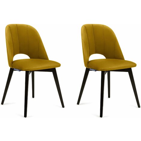 KONSIMO Stuhl 2-tlg Velours-Sitz Beine aus massivem Buchenholz "BOVIO", Gelb, Stoff/Holz, Modern, 48x86x44 cm