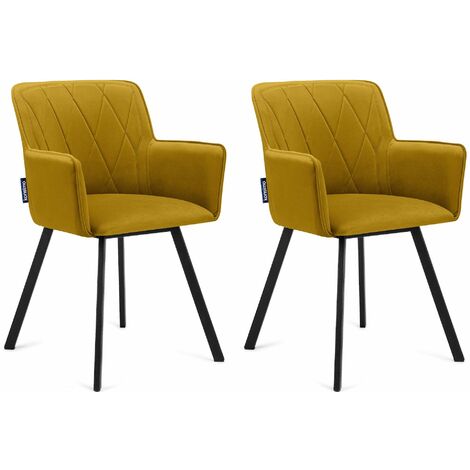 KONSIMO Stuhl 2-tlg Velours-Sitz schwarzer Metallrahmen "PYRUS", Gelb, Stoff/Metall, Loft, 56x84x46 cm