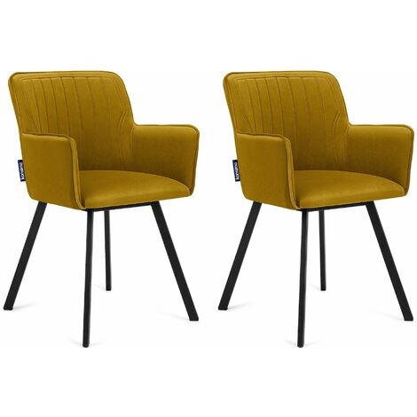 KONSIMO Stuhl 2-tlg Velours-Sitz schwarzer Metallrahmen  "PYRUS", Gelb, Stoff/Metall, Loft, 56x84x46 cm