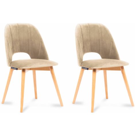 KONSIMO Stuhl 2-tlg Velours-Sitz Wohnzimmerstühl Bürostuhl "TINO", Beige, Stoff/Holz, Scandinavian, 48x86x44 cm
