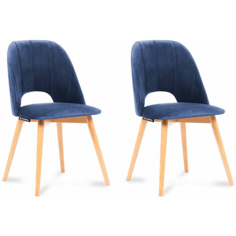 KONSIMO Stuhl 2-tlg Velours-Sitz Wohnzimmerstühl Bürostuhl "TINO", Dunkelblau, Stoff/Holz, Scandinavian, 48x86x44 cm