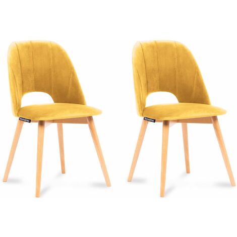 KONSIMO Stuhl 2-tlg Velours-Sitz Wohnzimmerstühl Bürostuhl "TINO", Gelb, Stoff/Holz, Scandinavian, 48x86x44 cm