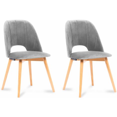 KONSIMO Stuhl 2-tlg Velours-Sitz Wohnzimmerstühl Bürostuhl "TINO", Grau, Stoff/Holz, Scandinavian, 48x86x44 cm