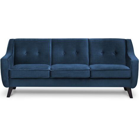 KONSIMO TERSO Sofa, 3 Sitzer im zeitlosen Design, Velours-Bezug, blau