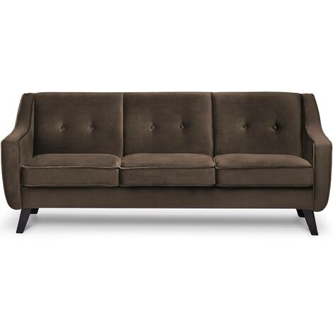 KONSIMO TERSO Sofa, 3 Sitzer im zeitlosen Design, Velours-Bezug, braun
