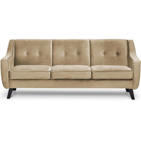 KONSIMO TERSO Sofa, 3 Sitzer im zeitlosen Design, Velours-Bezug,  dunkelbeige