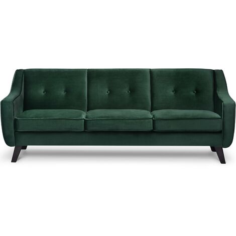 KONSIMO TERSO Sofa, 3 Sitzer im zeitlosen Design, Velours-Bezug, dunkelgrün