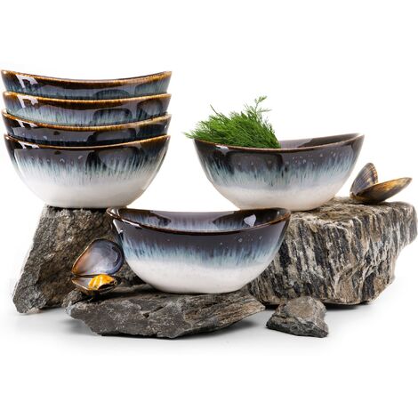 KONSIMO TIME DIM Schalen 6-tlg, weiß / marineblau / braun