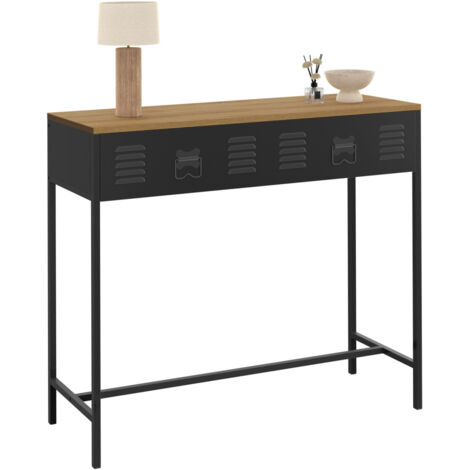Konsole 1 Schublade ESTER Metall schwarz Holzplatte Industriedesign